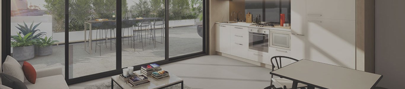 Modern kitchen and living area with large windows, showcasing a clean, bright space ideal for end-of-lease cleaning services.